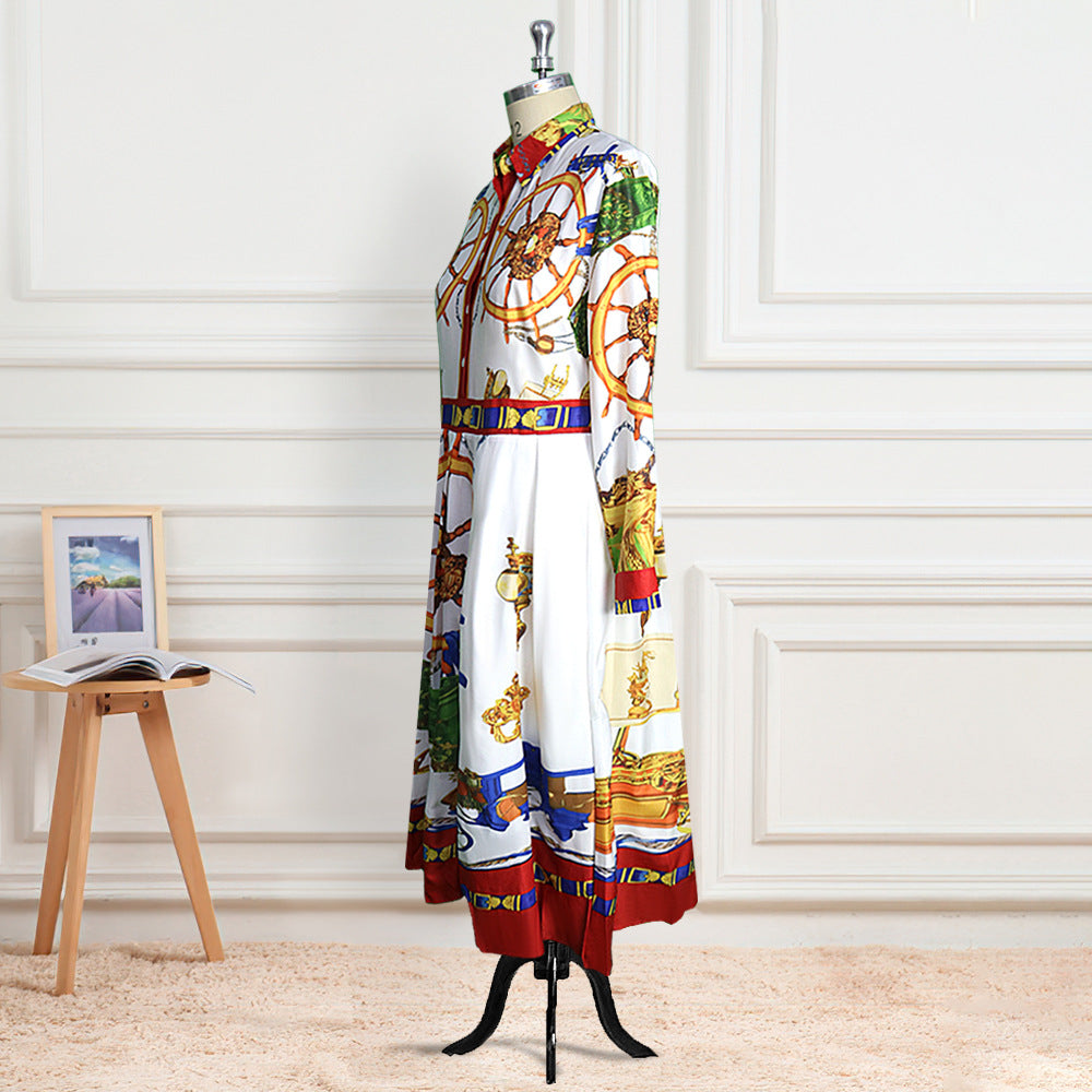 Wome's Printed Long Sleeve High Waist Floral African Dress