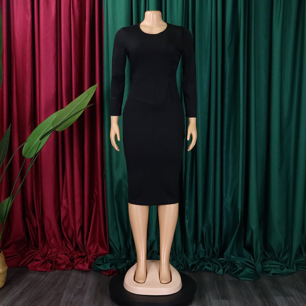 Women Slim Long Sleeve Ruched Office Dress
