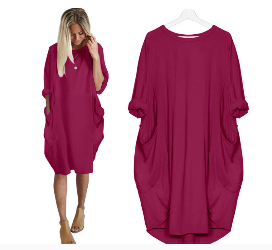 Loose Oversized Womens Baggy Pockets Knee Length Dress