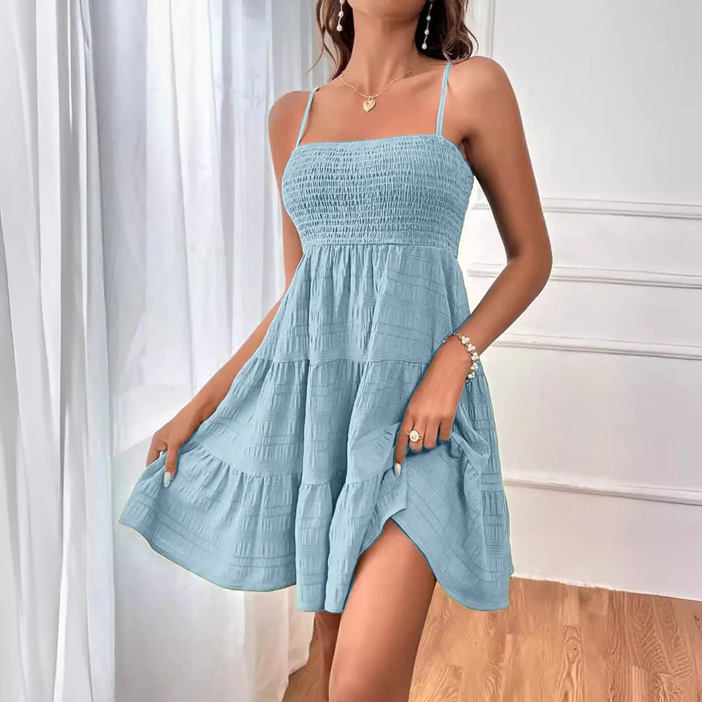 Short Solid Ruffle Hem Sleeveless Summer Mini Dress for Women
