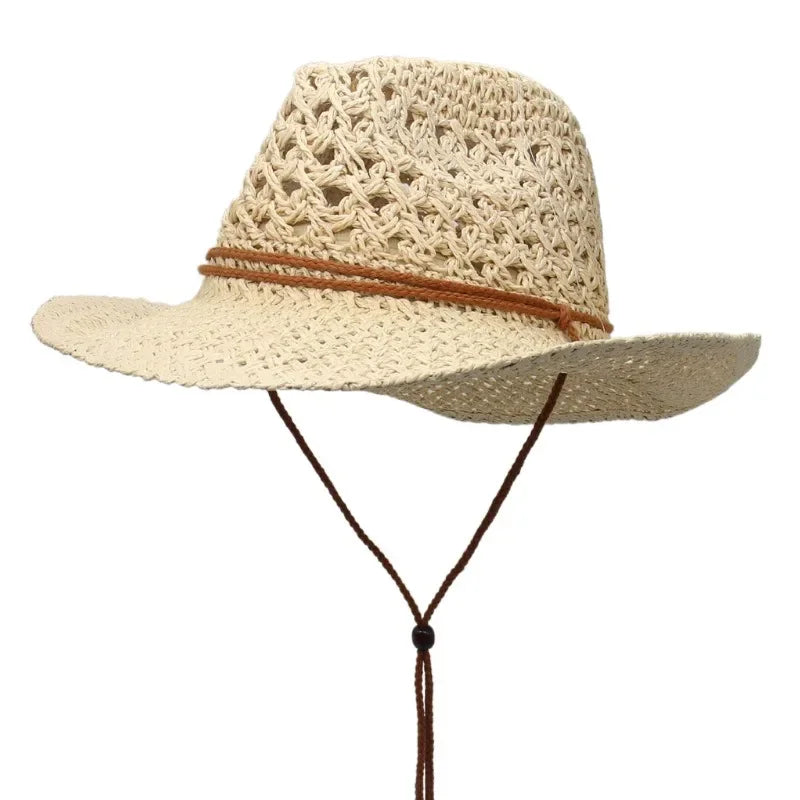 Vintage Western Cowboy Sun Hat Men Women Straw Hat Outdoor Travel Ethnic Style Gift UV Protection Cap Chapeau Beach Hat