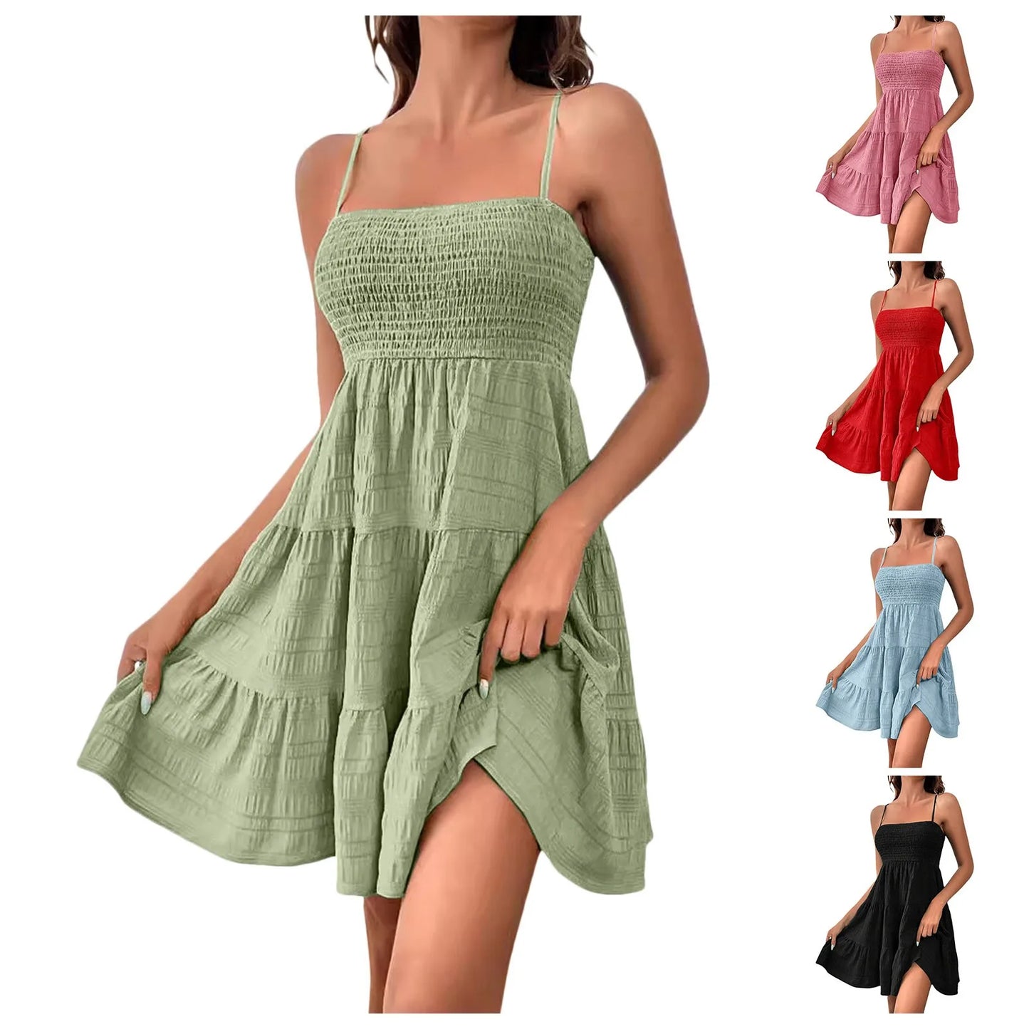 Short Solid Ruffle Hem Sleeveless Summer Mini Dress for Women