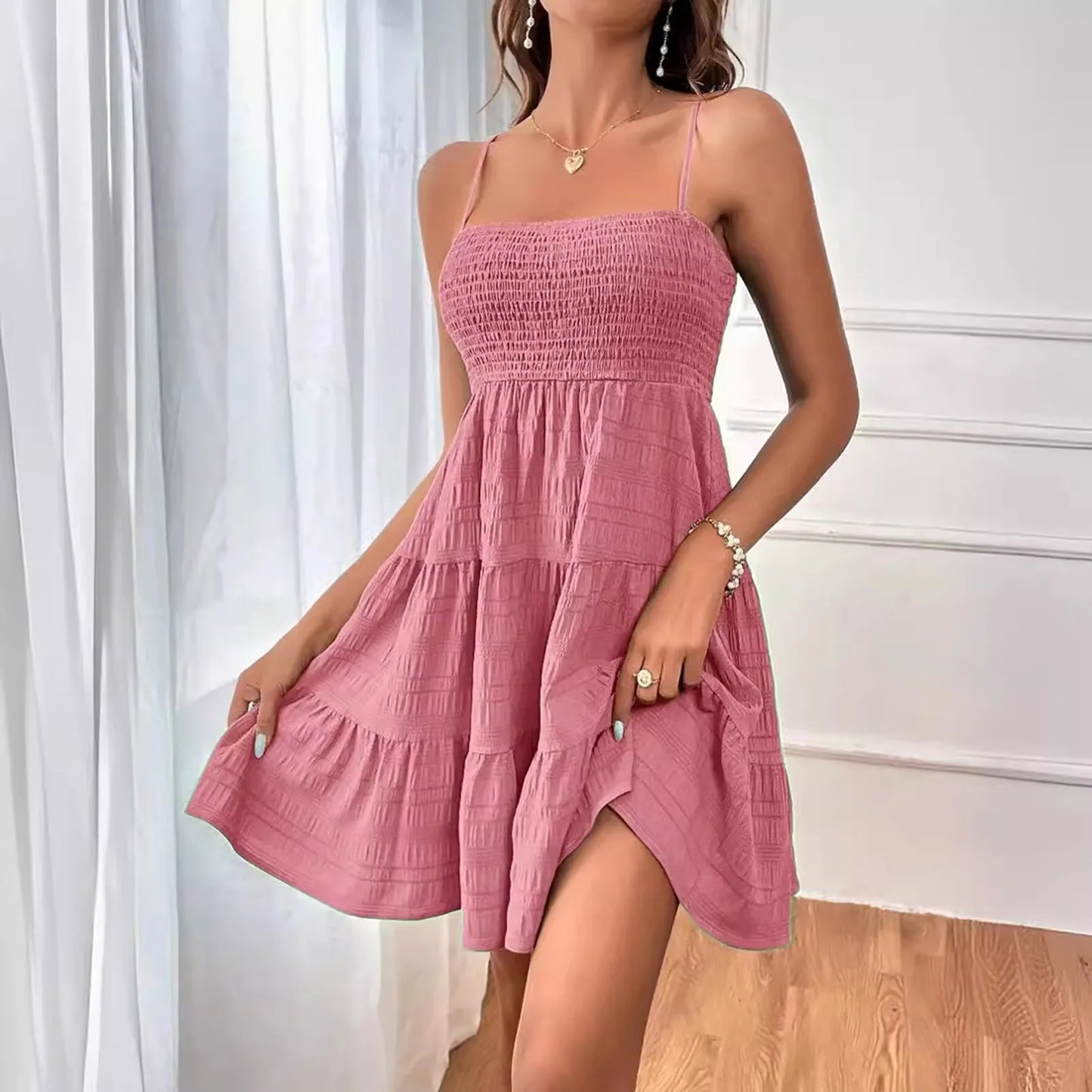 Short Solid Ruffle Hem Sleeveless Summer Mini Dress for Women