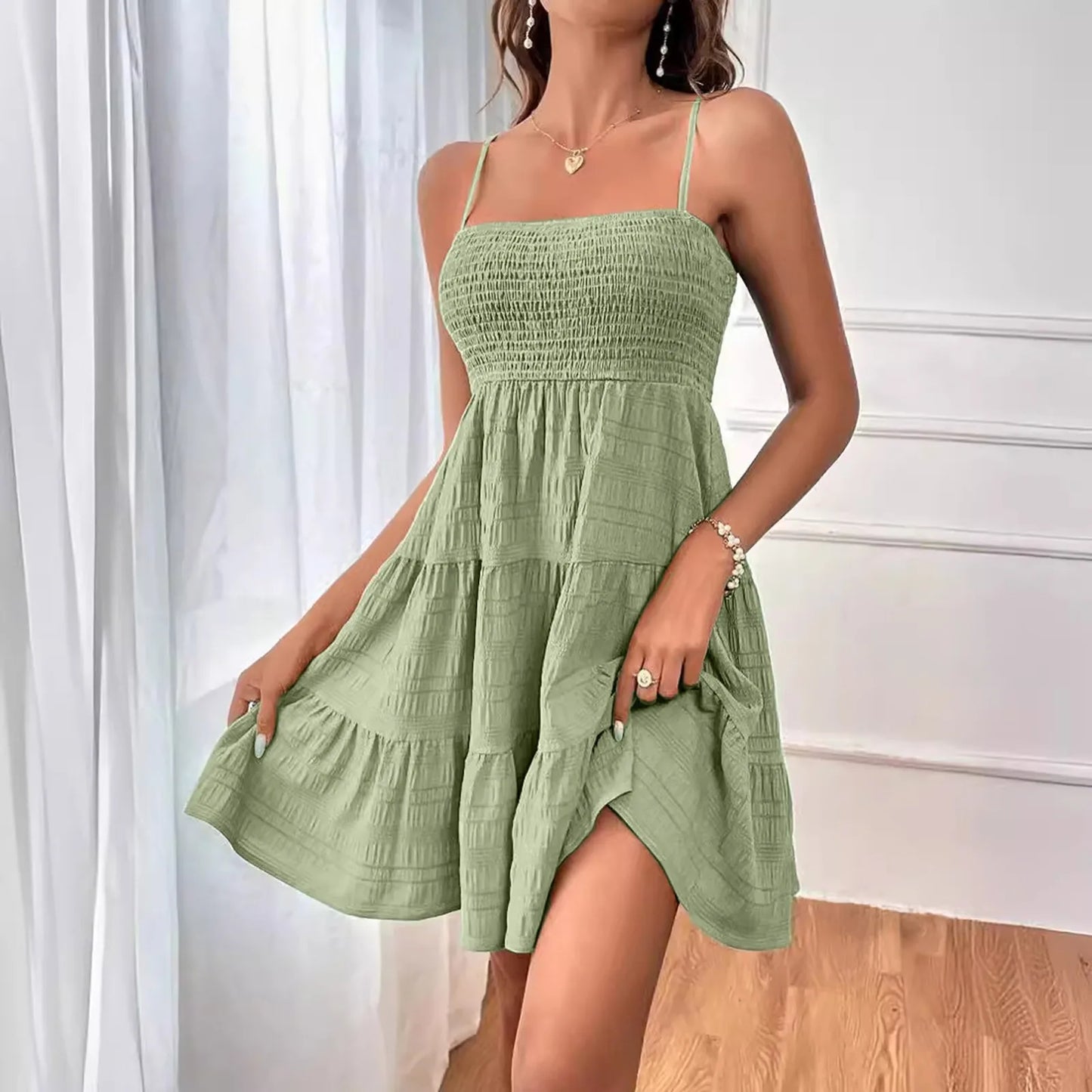 Short Solid Ruffle Hem Sleeveless Summer Mini Dress for Women