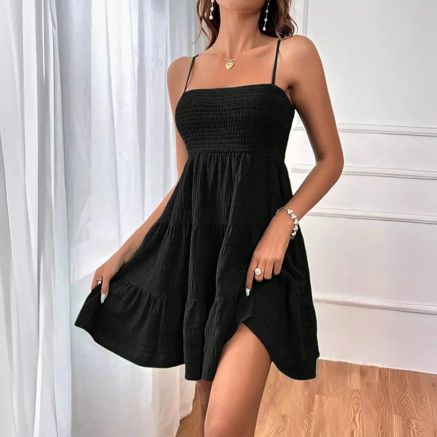 Short Solid Ruffle Hem Sleeveless Summer Mini Dress for Women