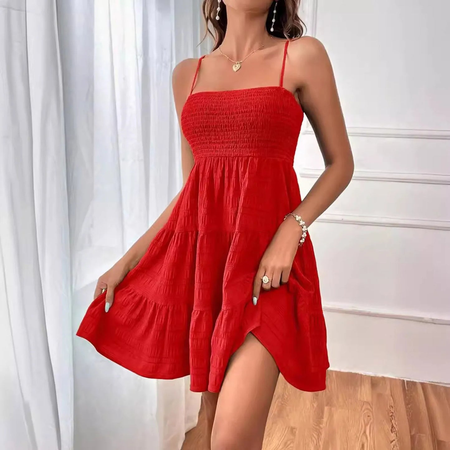 Short Solid Ruffle Hem Sleeveless Summer Mini Dress for Women