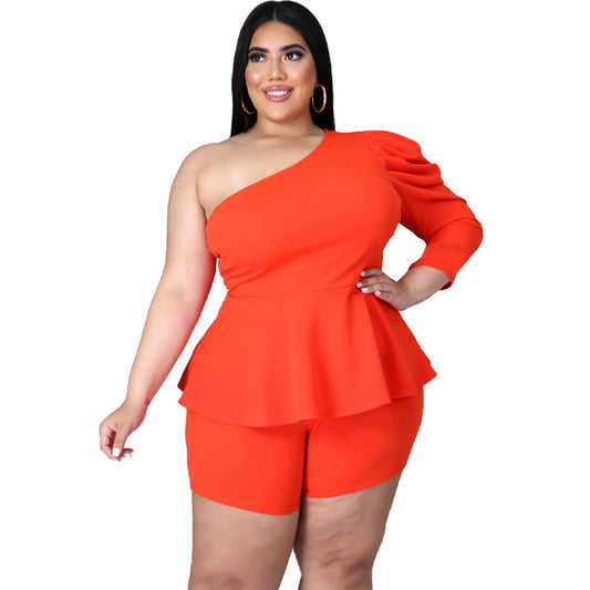 Plus Size Women Two Piece Shorts Set