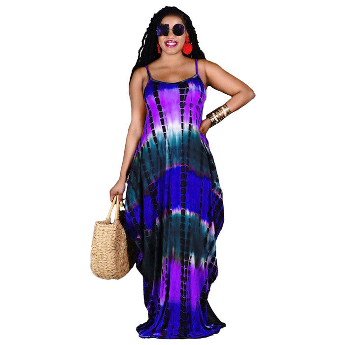 Women Tie Dye  Printing Sleeveless Maxi Sundress