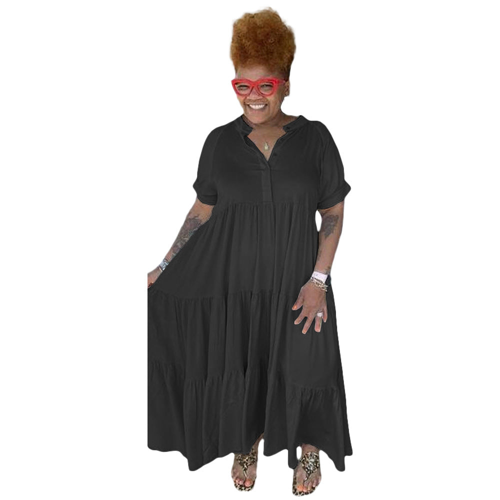 Women Midi Vintage Short Sleeve Sundress
