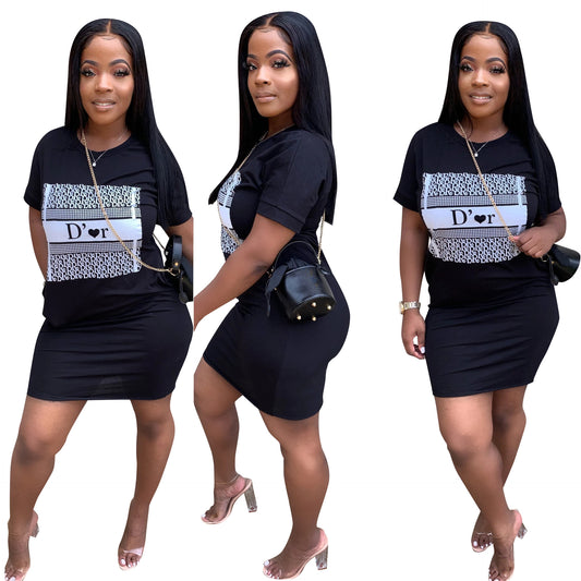 Women Summer Casual Print Oversized Tshirt Mini Dress