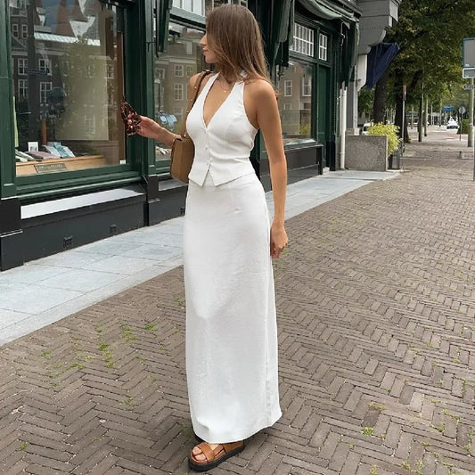 Women Split Bodycon Skirt Suit Backless Skirts Set Sexy Tank Top Set