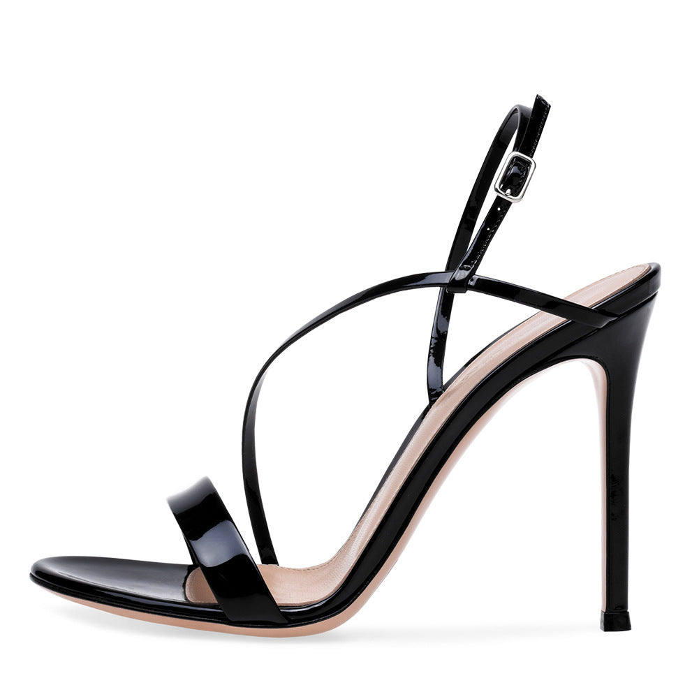 Open Toe PU Handmade Strap Back Strap High Heels for Women