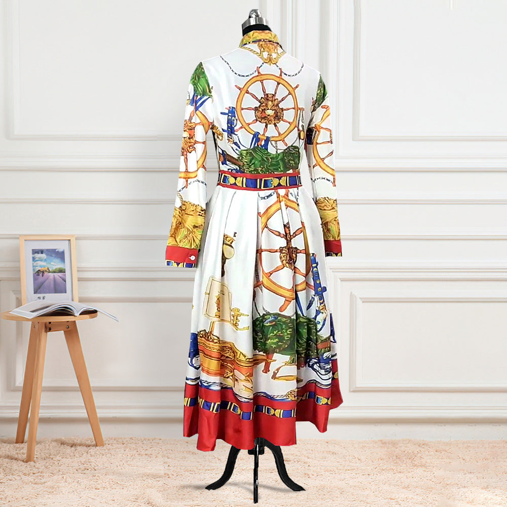 Wome's Printed Long Sleeve High Waist Floral African Dress