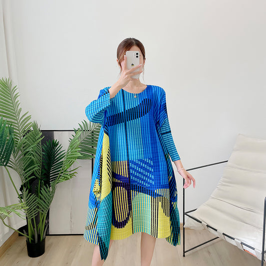 Ruffle Plaid Printing Miyaki Pleated Dress for Women