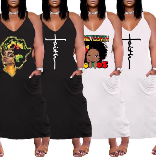 Loose Plus Size Faith Spaghetti Strap v Neck Dress With Pocket