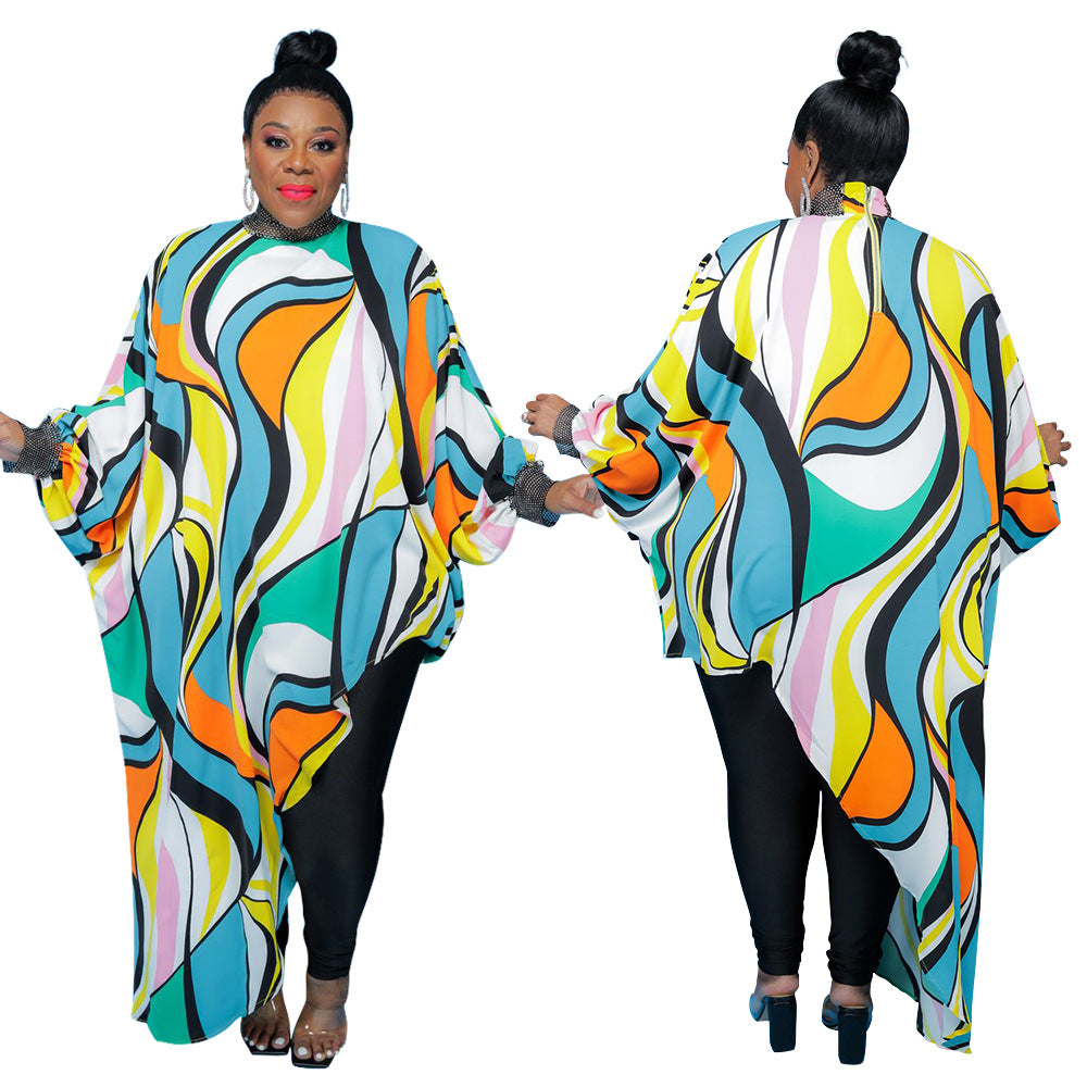 Plus Size Women Graphic See Through Long Sleeve Blouse