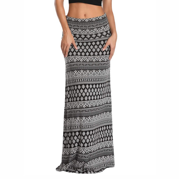 Women Leopard Print Pleated Skirts Vintage Drawstring Elastic Waist