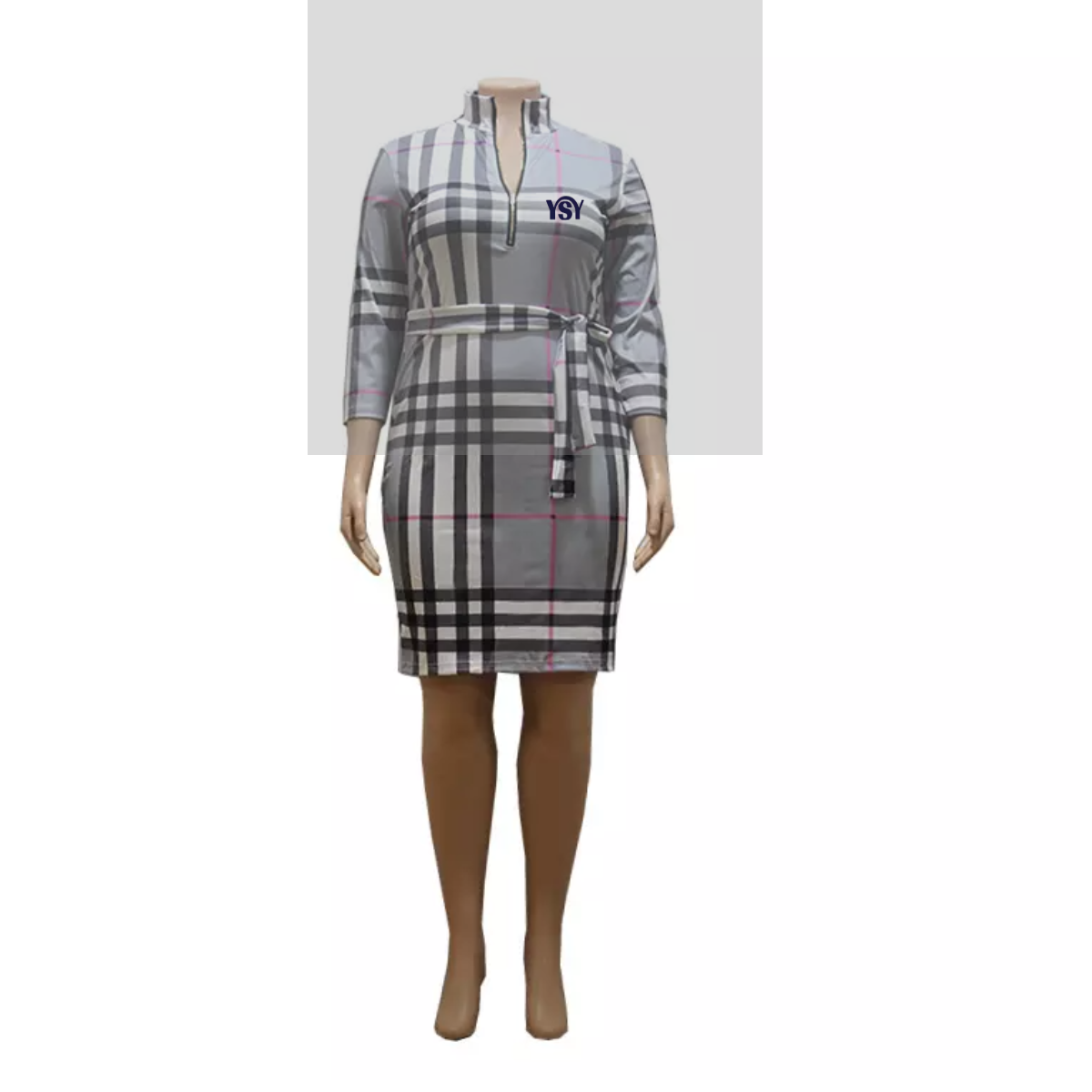 Plus Size Women's Fapel Plaid Dyed Dress