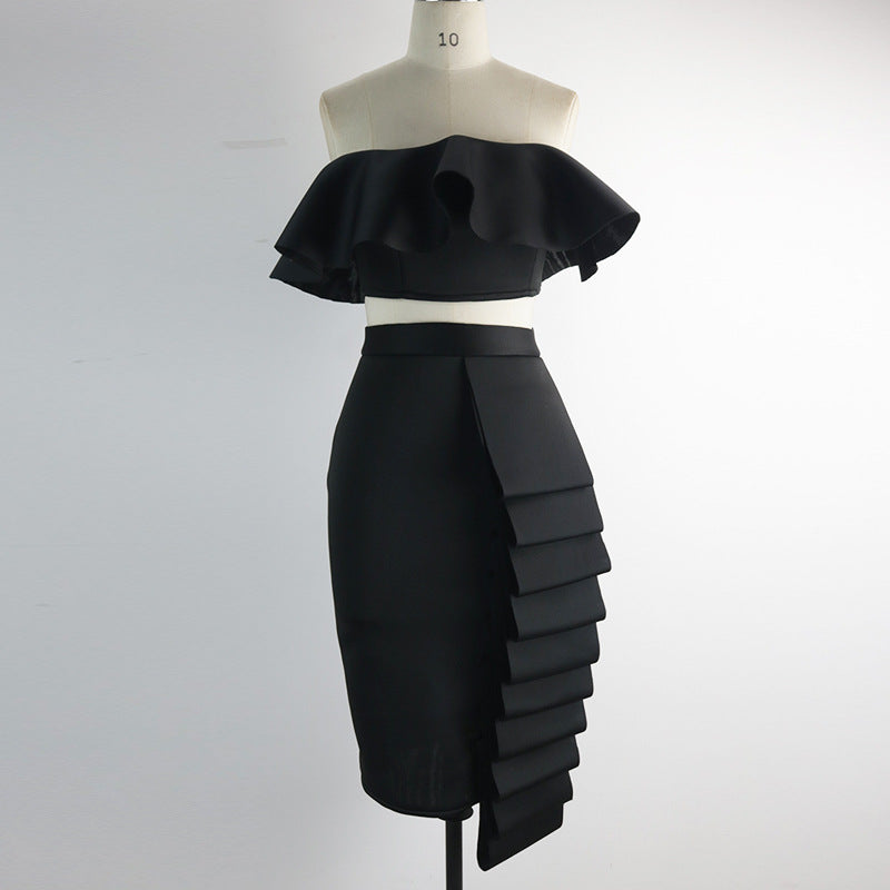 Women Sexy Stacked High Waist Crop Top Wrap Plus Size 2pc Skirt Set