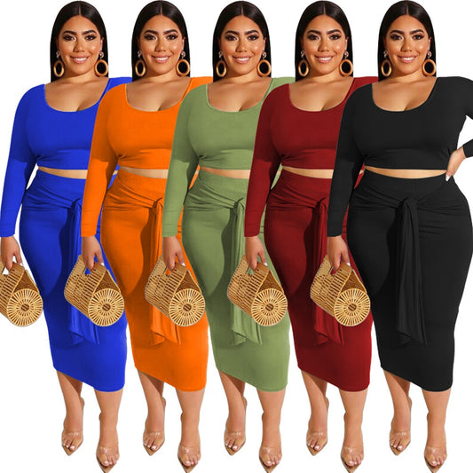 High Waist Wrap Skirts 2 Piece Sets Women in Plus Size