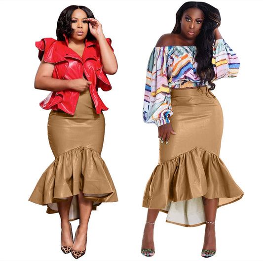 High Fashion Solid Color Long Skirts for Women Ruffle