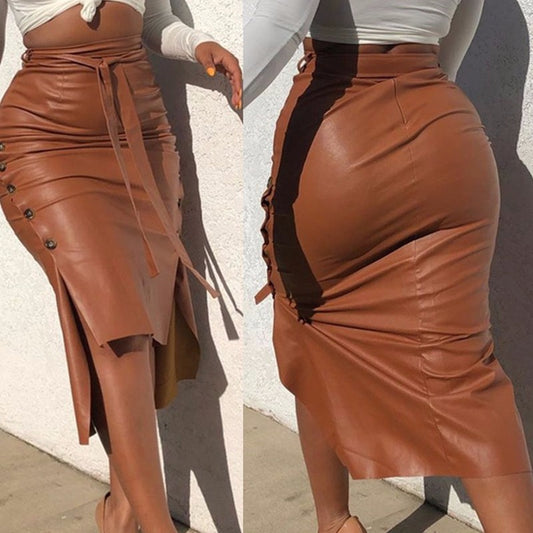 Slim Split Side Laced Waist Skirt Leather in Plus Size