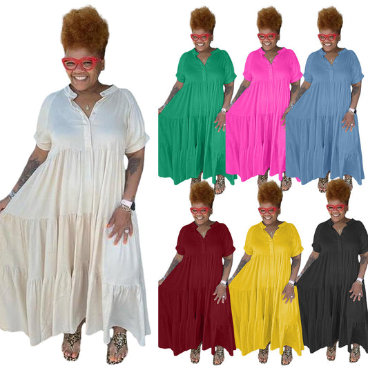 Women Midi Vintage Short Sleeve Sundress