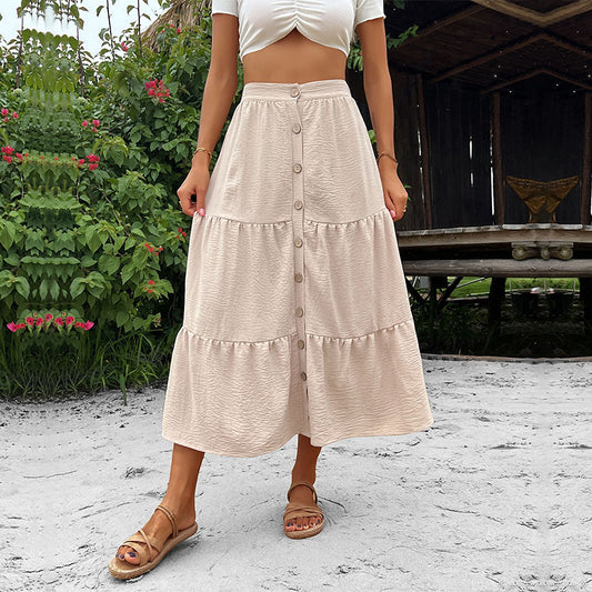 Long Casual Maxi Skirt Women Cascading Ruffle Ankle Length