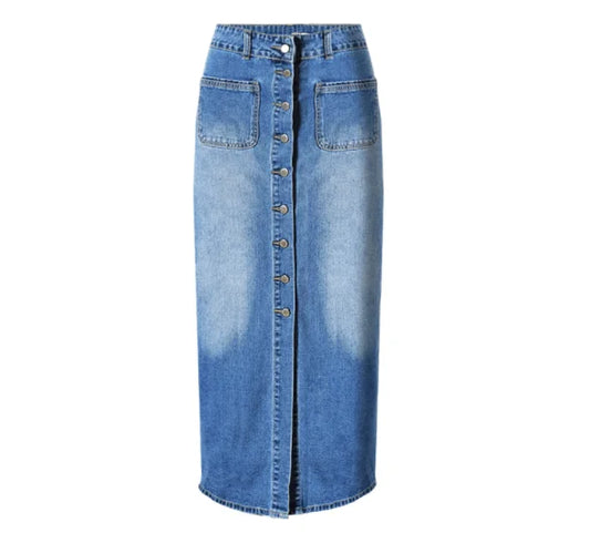 Women Cotton Long Denim Skirt