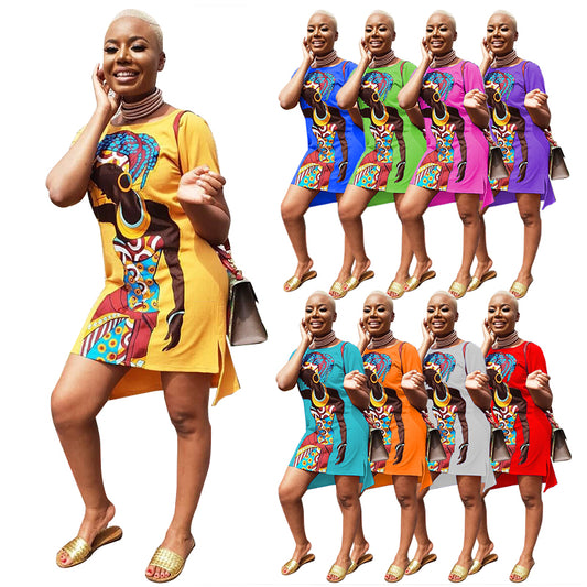 Fall Print New Fashion African Casual Women Dress Plus Size