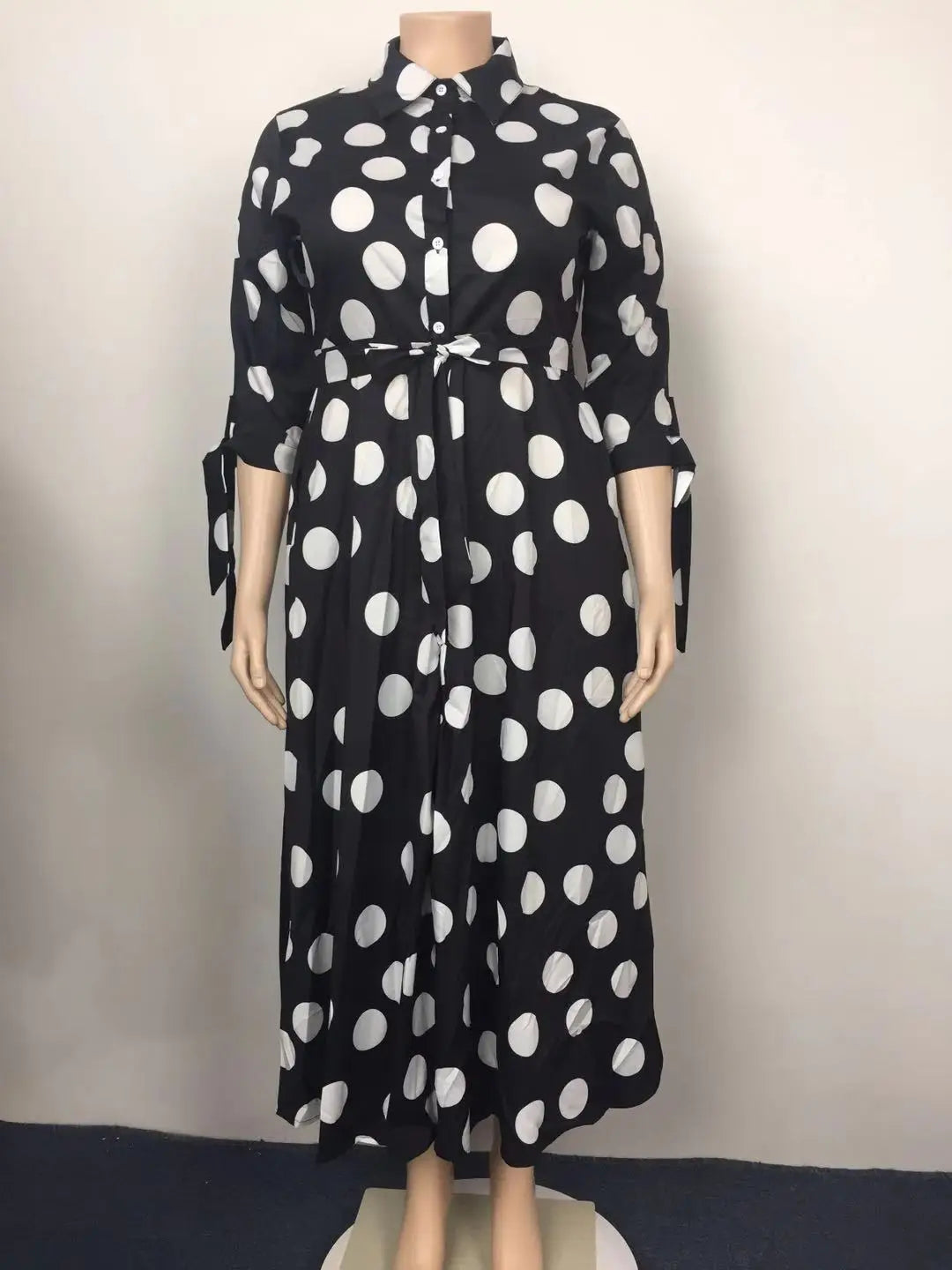 Women Vendor Long Sleeve Sexy Polka Dot Printed Plus Size Maxi Dress