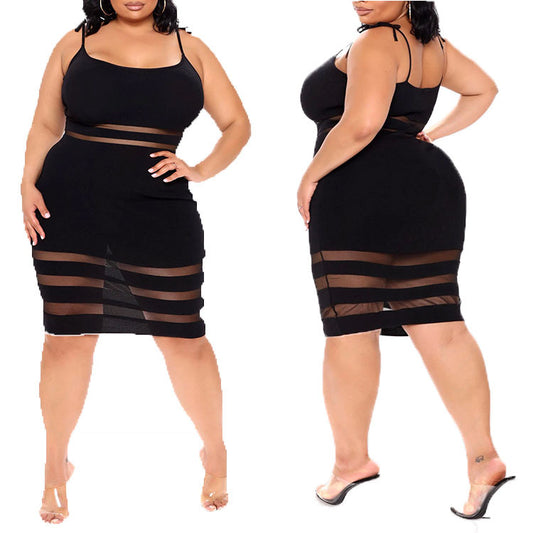 Strap-Type Mid-Skirt Mid-Waist Black Plus Size Womens
