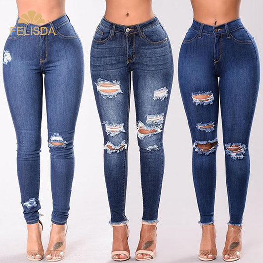 Plus Size Ripped Women Sexy Skinny Jeans