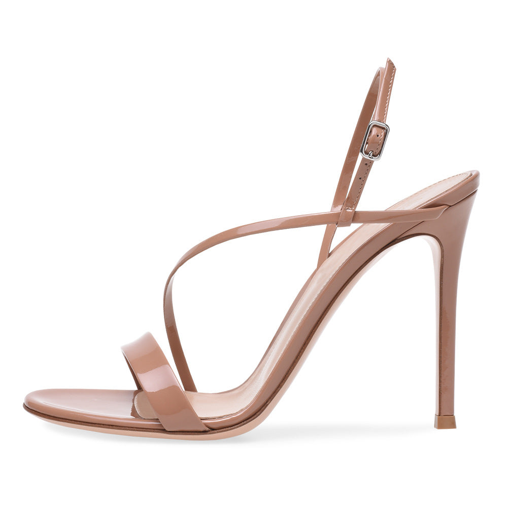 Open Toe PU Handmade Strap Back Strap High Heels for Women