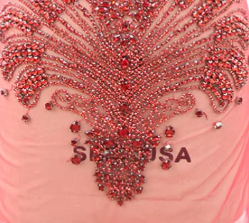 Women Modest Floor-Length Mesh Rhinestone Pink Mermaid Plus Size Prom Dress