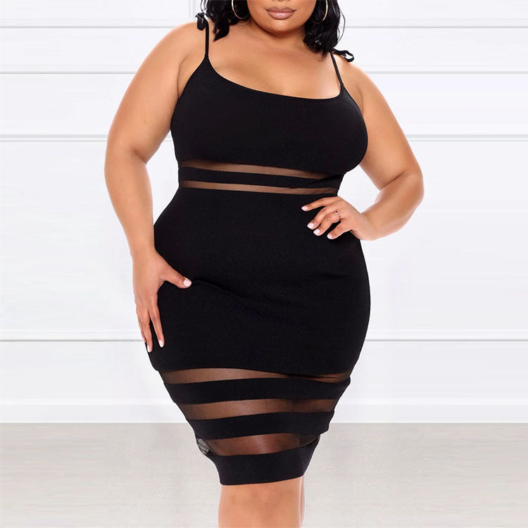 Strap-Type Mid-Skirt Mid-Waist Black Plus Size Womens