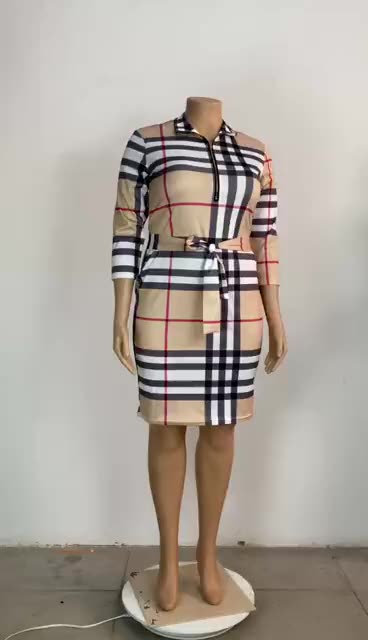 Plus Size Women's Fapel Plaid Dyed Dress