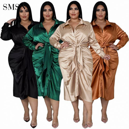 Long Sleeve Belted Elegant Dress for Women