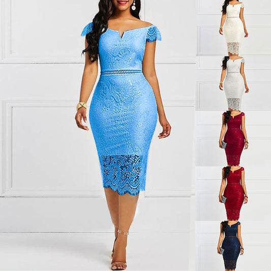 Short Sleeve v Neck Lace Casual Bodycon Dress for Women in Plus Sizes