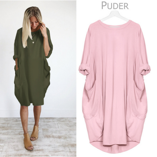 Loose Oversized Womens Baggy Pockets Knee Length Dress