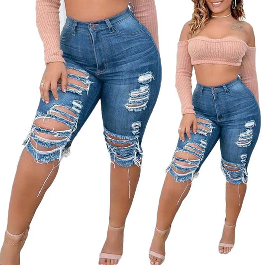 Plus Size Women Jean Shorts Chic Tassels Design Bermuda Shorts