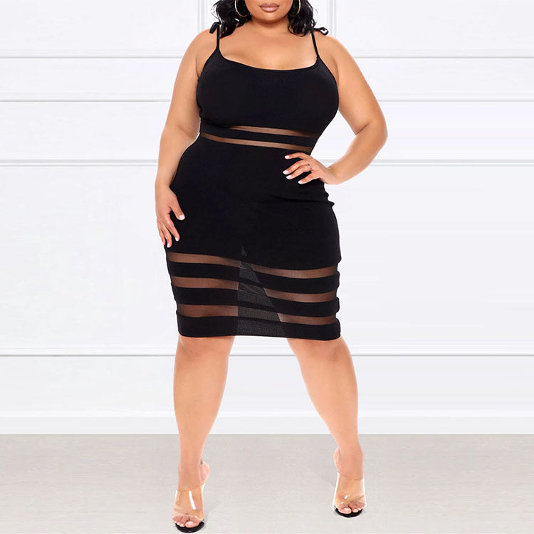 Strap-Type Mid-Skirt Mid-Waist Black Plus Size Womens