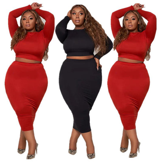 Women Fall 2 Piece Skirt Set in Plus Size