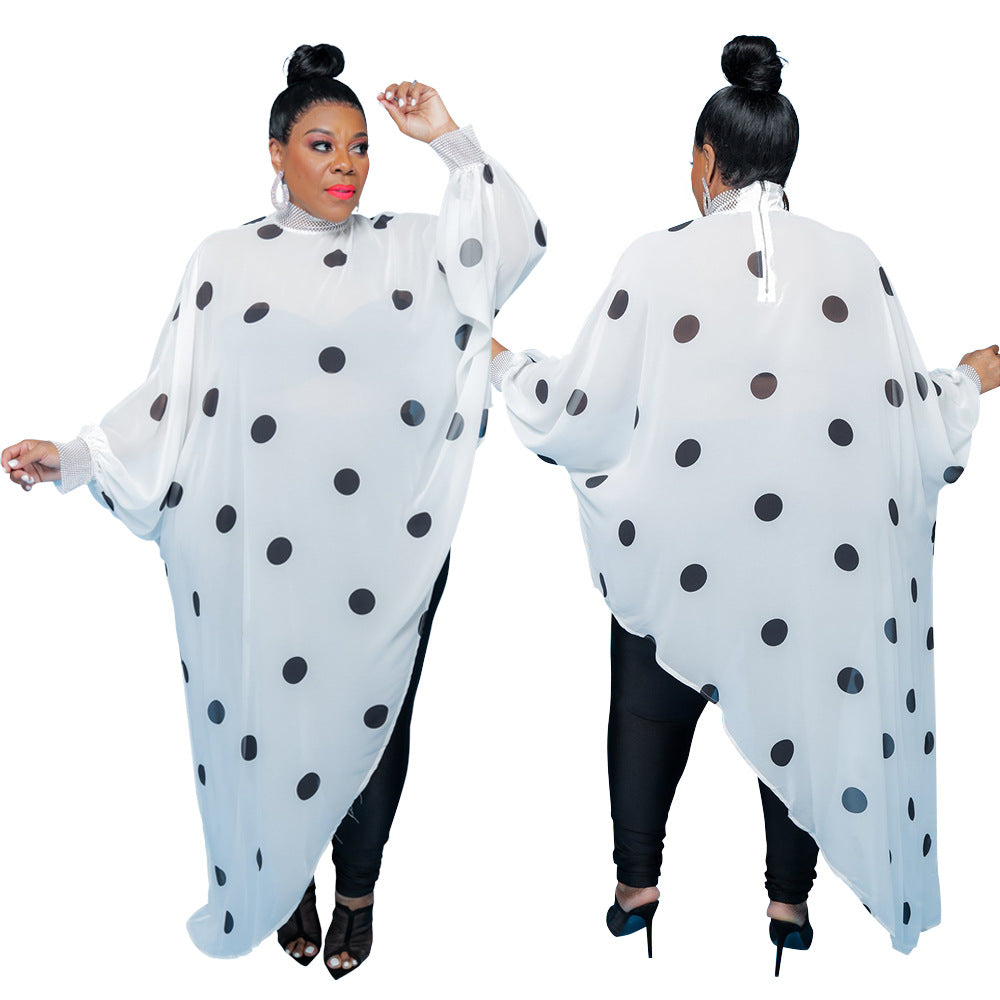 Plus Size Women Graphic See Through Long Sleeve Blouse