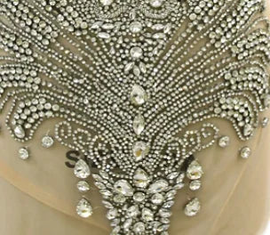 Women Modest Floor-Length Mesh Rhinestone Pink Mermaid Plus Size Prom Dress