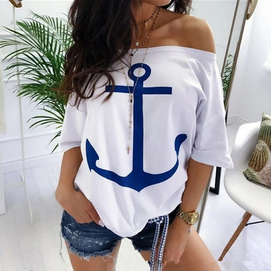 Plus Size Fashionable Off Shoulder Graphic T Shirts Women