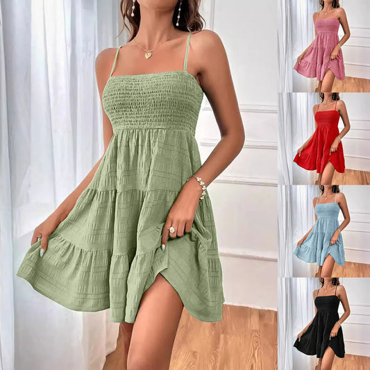 Short Solid Ruffle Hem Sleeveless Summer Mini Dress for Women